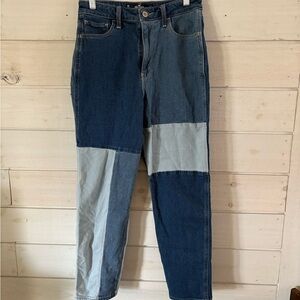 Hollister Women's Patchwork Jeans - Dark and Light Blue